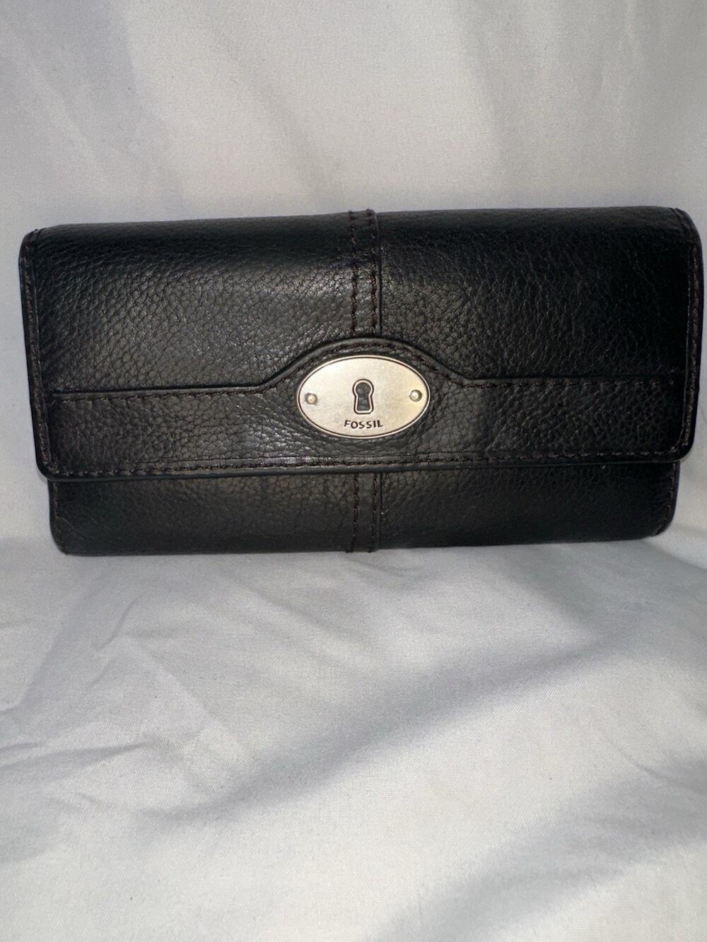 Fossil Black Women's Checkbook Wallet with ID Window and Zippered Pocket